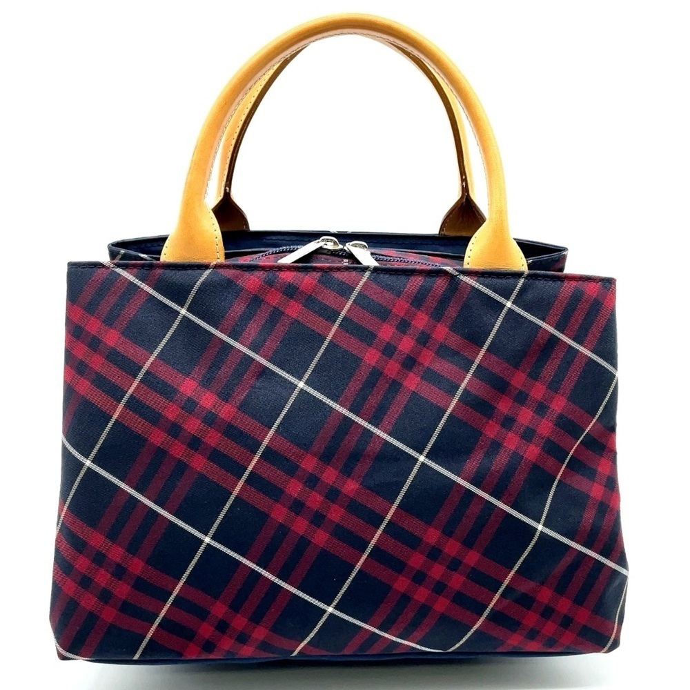 Auth Burberry Nova Check Blue Label Canvas Leather Black Red Handbag